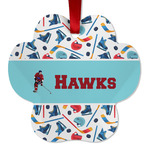 Hockey 2 Metal Paw Ornament - Double Sided w/ Name or Text