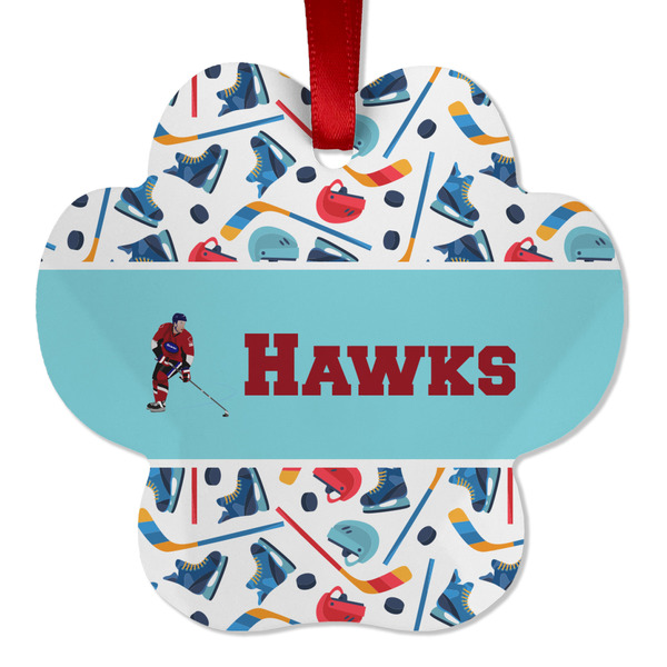 Custom Hockey 2 Metal Paw Ornament - Double Sided w/ Name or Text