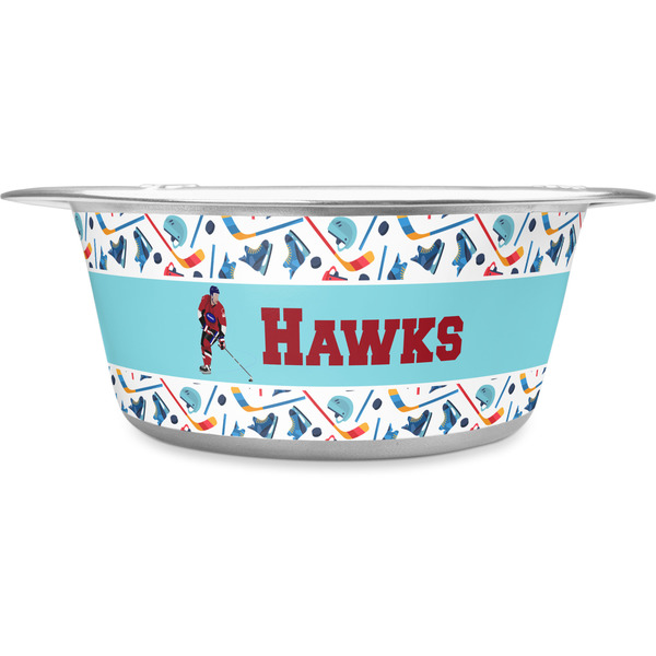 Custom Hockey 2 Stainless Steel Dog Bowl - Large (Personalized)