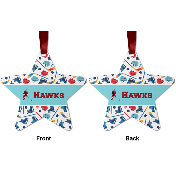 Hockey 2 Metal Star Ornament - Front and Back