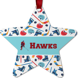 Hockey 2 Metal Star Ornament - Double Sided w/ Name or Text