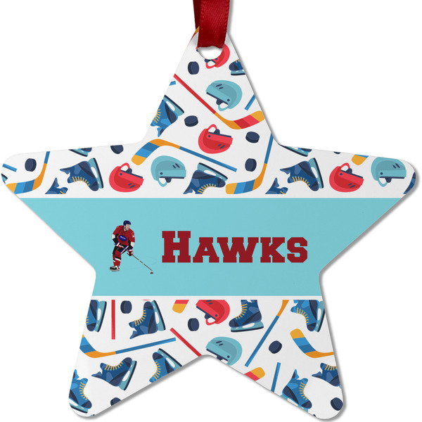 Custom Hockey 2 Metal Star Ornament - Double Sided w/ Name or Text