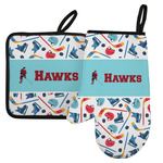 Hockey 2 Left Oven Mitt & Pot Holder Set w/ Name or Text