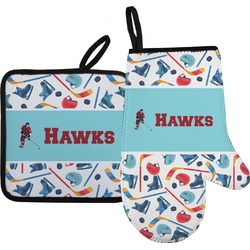 Hockey 2 Oven Mitt & Pot Holder Set w/ Name or Text