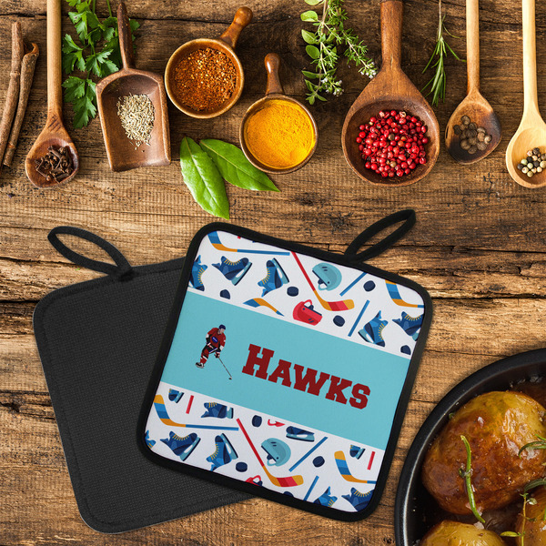Hockey 2 Neoprene Pot Holder - Set of 2  LIFESTYLE (Flatlay)