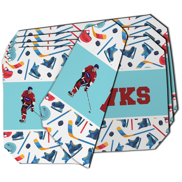 Custom Hockey 2 Dining Table Mat - Octagon - Set of 4 (Double-SIded) w/ Name or Text