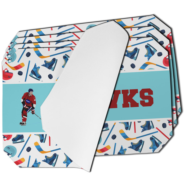 Custom Hockey 2 Dining Table Mat - Octagon - Set of 4 (Single-Sided) w/ Name or Text