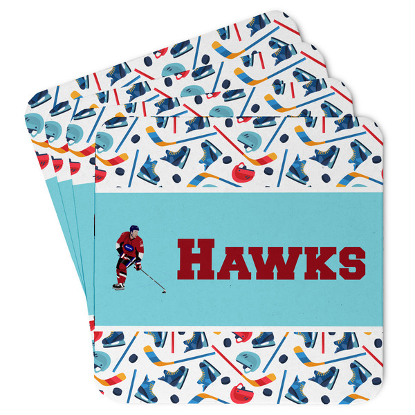 Custom Hockey 2 Paper Coasters w/ Name or Text