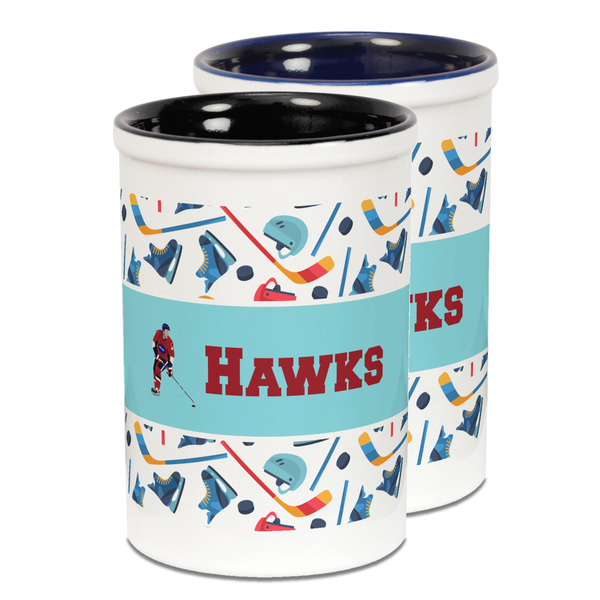 Custom Hockey 2 Ceramic Pencil Holder - Large