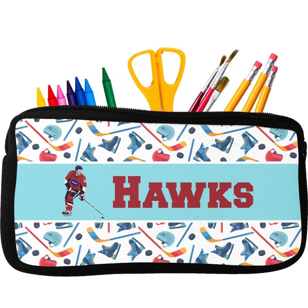 Custom Hockey 2 Neoprene Pencil Case - Small w/ Name or Text