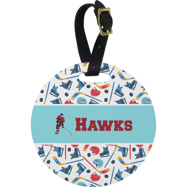 Custom Hockey 2 Plastic Luggage Tag - Round (Personalized)
