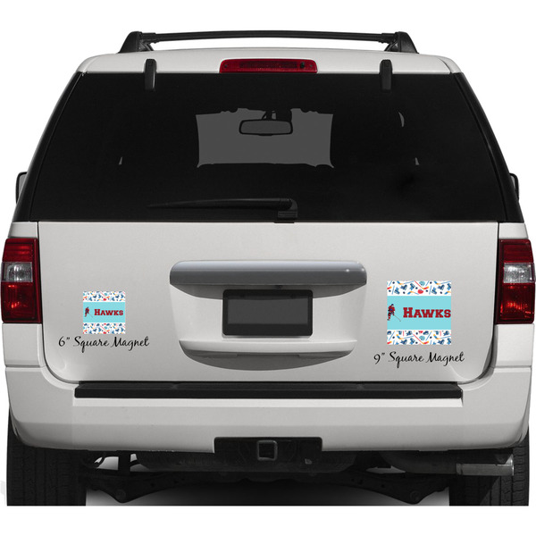 Hockey 2 Personalized Square Car Magnets on Ford Explorer