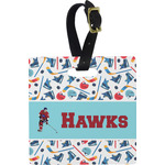 Hockey 2 Plastic Luggage Tag - Square w/ Name or Text