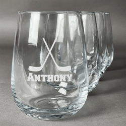 Hockey 2 Stemless Wine Glasses (Set of 4) (Personalized)