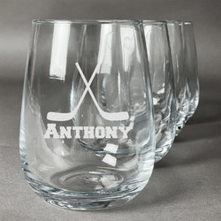 Hockey 2 Stemless Wine Glasses (Set of 4) (Personalized)