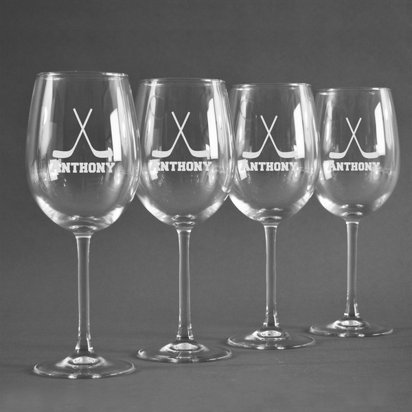 Hockey 2 Personalized Wine Glasses (Set of 4)