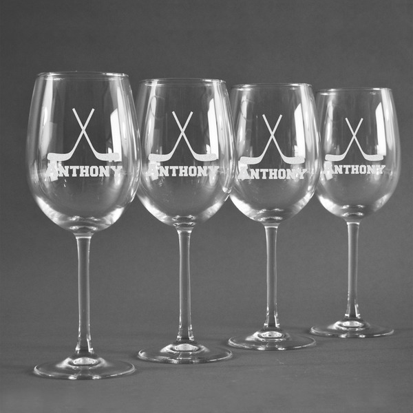 Hockey 2 Personalized Wine Glasses (Set of 4)