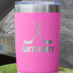 Hockey 2 20 oz Stainless Steel Tumbler - Pink - Single Sided (Personalized)