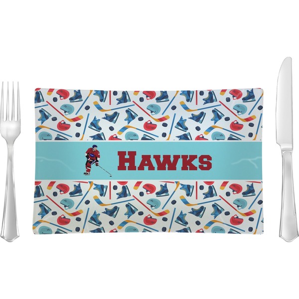 Custom Hockey 2 Rectangular Glass Lunch / Dinner Plate - Single or Set (Personalized)
