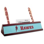 Hockey 2 Red Mahogany Nameplate with Business Card Holder (Personalized)