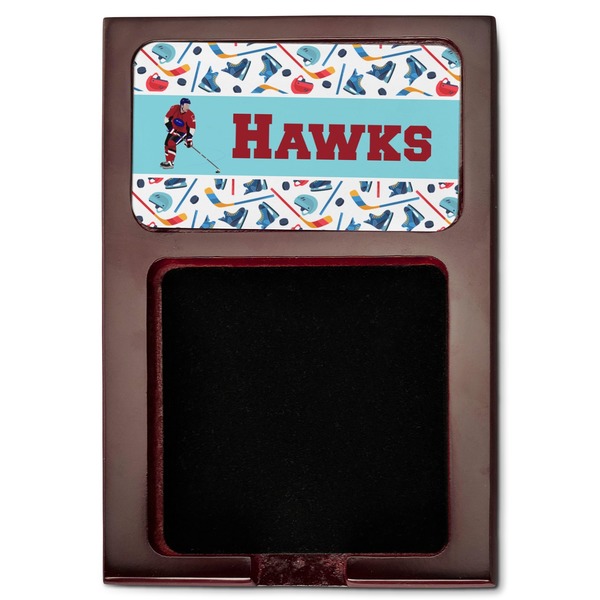 Hockey 2 Red Mahogany Sticky Note Holder - Flat