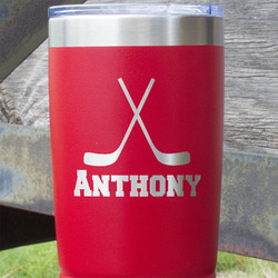 Hockey 2 20 oz Stainless Steel Tumbler - Red - Single Sided (Personalized)