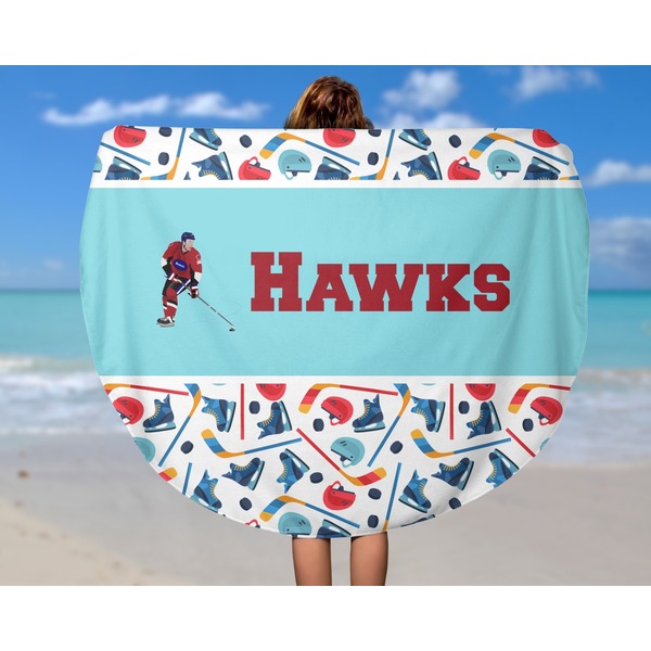 Hockey 2 Round Beach Towel - In Use