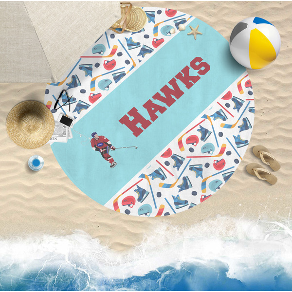 Hockey 2 Round Beach Towel Lifestyle