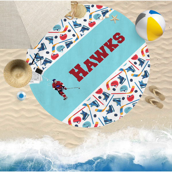 Hockey 2 Round Beach Towel Lifestyle