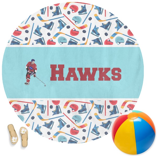 Custom Hockey 2 Round Beach Towel (Personalized)