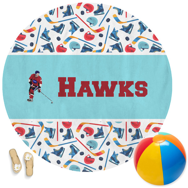 Custom Hockey 2 Round Beach Towel (Personalized)