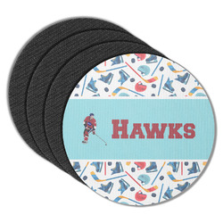 Hockey 2 Round Rubber Backed Coasters - Set of 4 (Personalized)