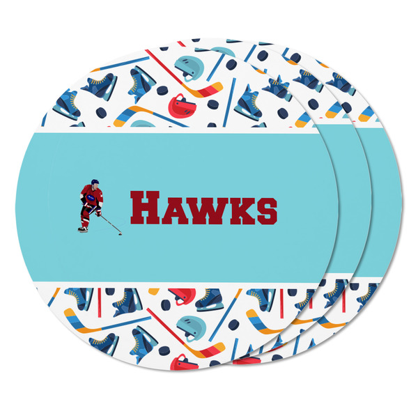 Hockey 2 Round Fridge Magnet - THREE