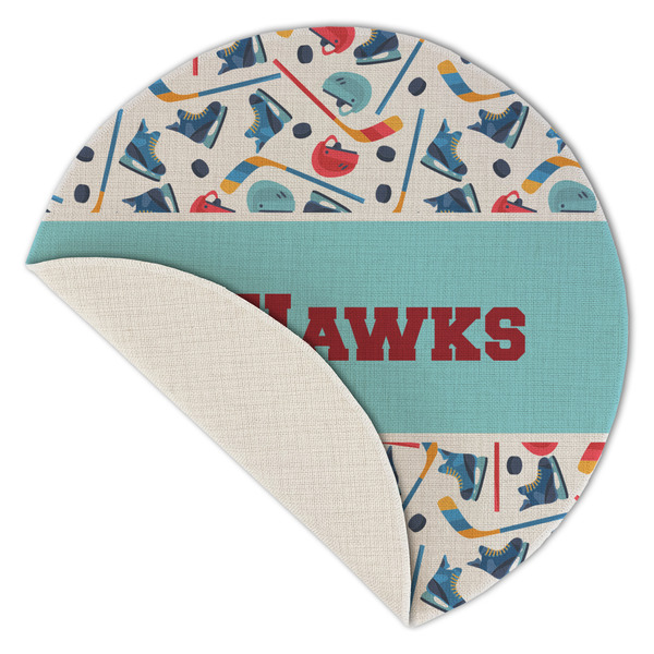 Hockey 2 Round Linen Placemats - Front (folded corner single sided)
