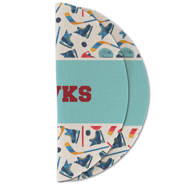 Hockey 2 Round Linen Placemats - HALF FOLDED (double sided)