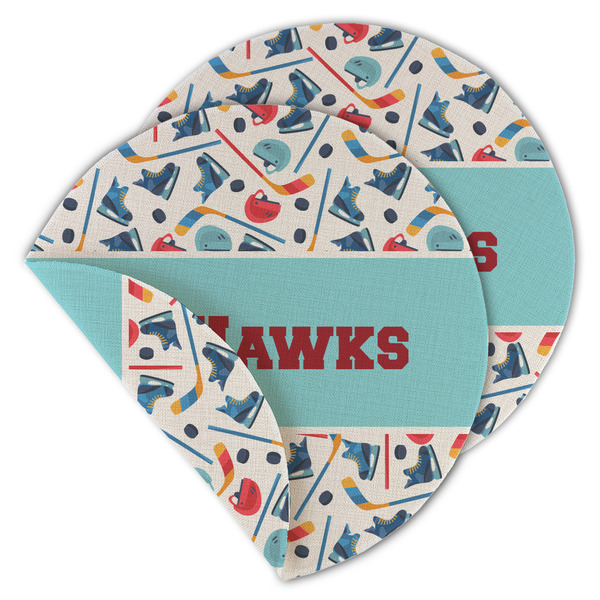 Custom Hockey 2 Round Linen Placemat - Double Sided (Personalized)