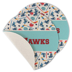 Hockey 2 Round Linen Placemat - Single Sided - Set of 4 (Personalized)
