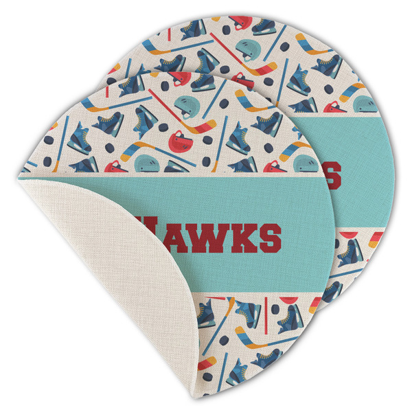 Custom Hockey 2 Round Linen Placemat - Single Sided - Set of 4 (Personalized)