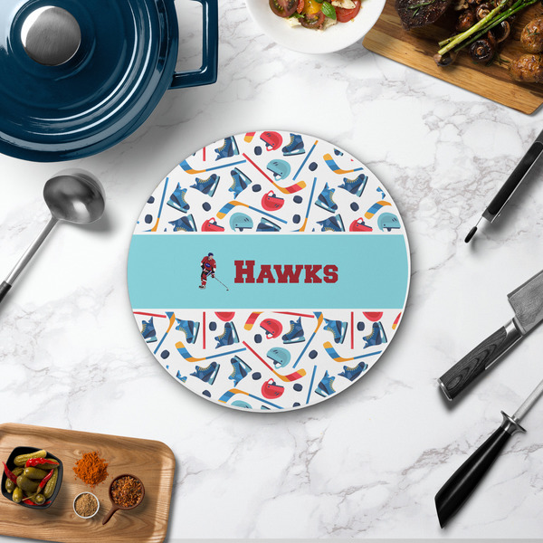 Hockey 2 Round Stone Trivet - In Context View