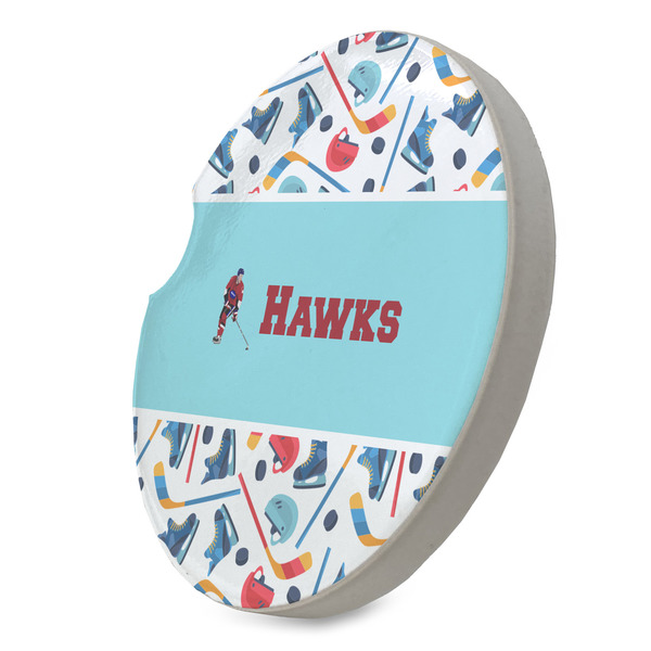 Hockey 2 Sandstone Car Coaster - STANDING ANGLE