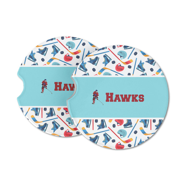 Custom Hockey 2 Sandstone Car Coasters - Set of 2 (Personalized)