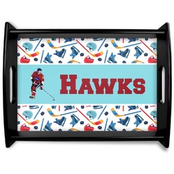 Hockey 2 Black Wooden Tray - Large (Personalized)