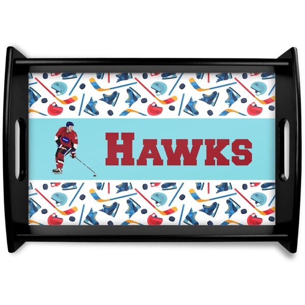 Custom Hockey 2 Black Wooden Tray - Small (Personalized)
