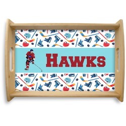 Hockey 2 Natural Wooden Tray - Small (Personalized)