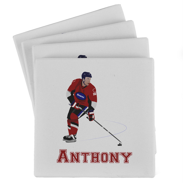 Custom Hockey 2 Absorbent Stone Coasters - Set of 4 (Personalized)