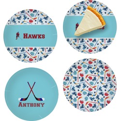 Hockey 2 Set of 4 Glass Appetizer / Dessert Plate 8" (Personalized)