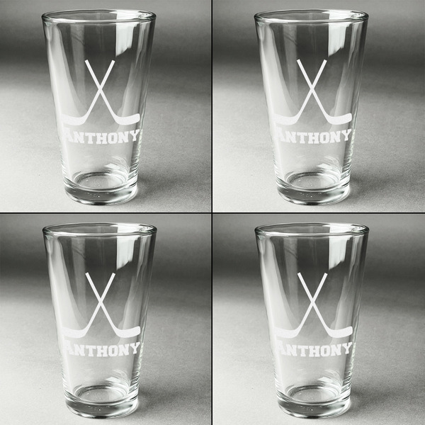 Hockey 2 Set of Four Engraved Beer Glasses - Individual View