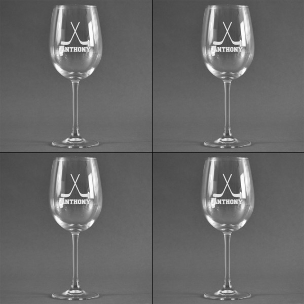 Hockey 2 Set of Four Personalized Wineglasses (Approval)