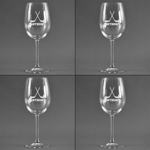 Hockey 2 Set of Four Personalized Wineglasses (Approval)