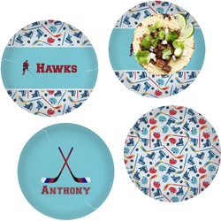 Hockey 2 Set of 4 Glass Lunch / Dinner Plate 10" (Personalized)
